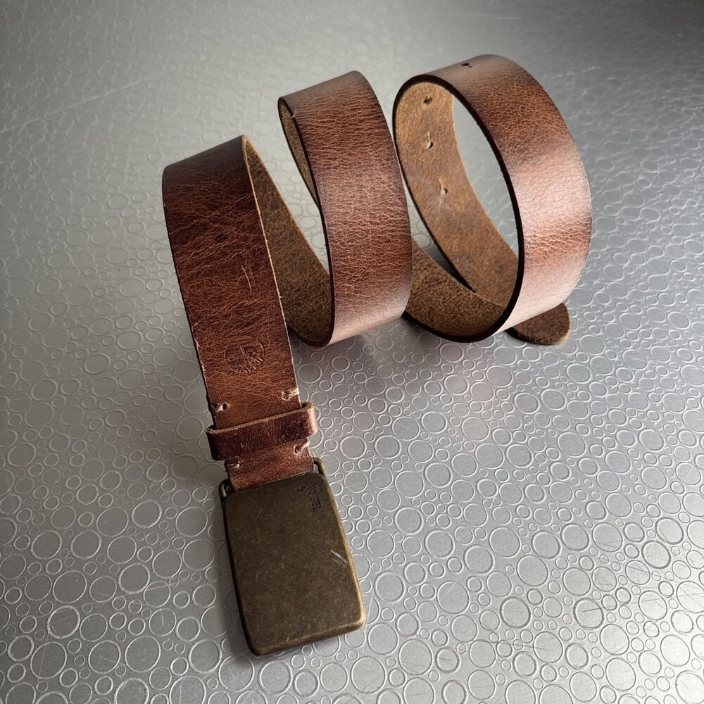 Timberland Mens Brown Distressed Leather Belt Solid Plate Buckle - Size 34